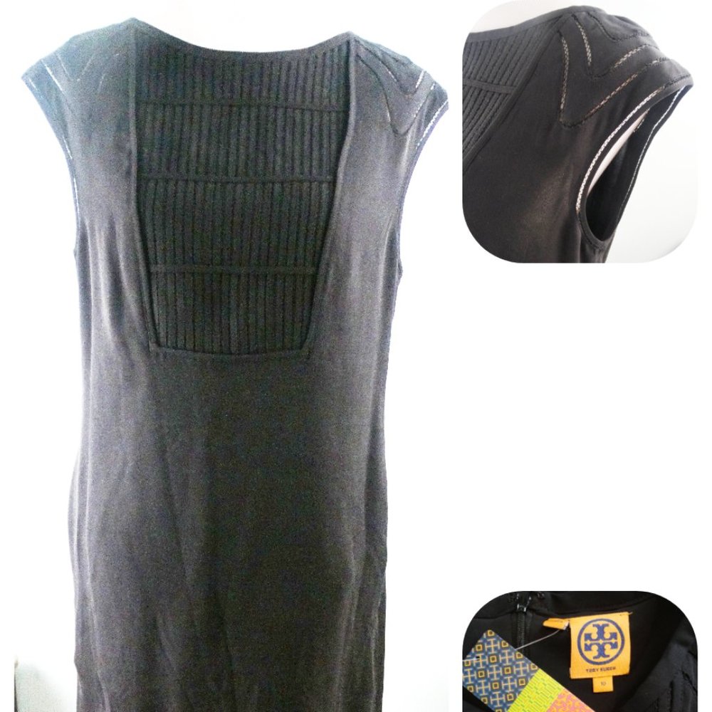 NEW TORY BURCH Large/10 LIESEL Silk Dress $450 Sheath, cap sleeves, crochet